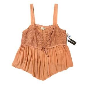 NWT Derek Heart Women’s Sleeveless Tank Top Crochet Ruffle Blush Orange Size XL
